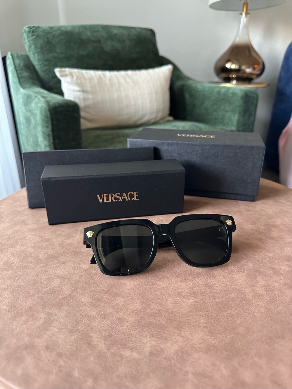 Versace Black Sunglasses with Gold Medusa Detail - Unisex - Picture 3 of 5